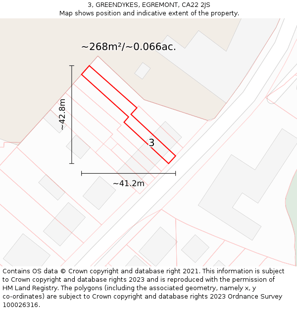3, GREENDYKES, EGREMONT, CA22 2JS: Plot and title map