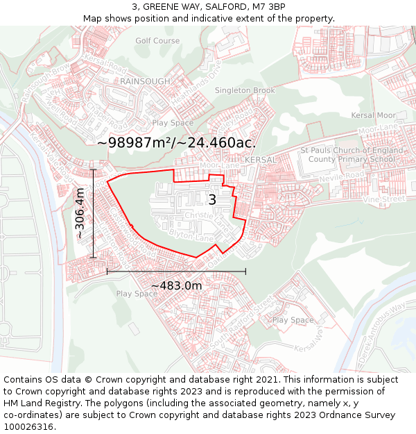 3, GREENE WAY, SALFORD, M7 3BP: Plot and title map