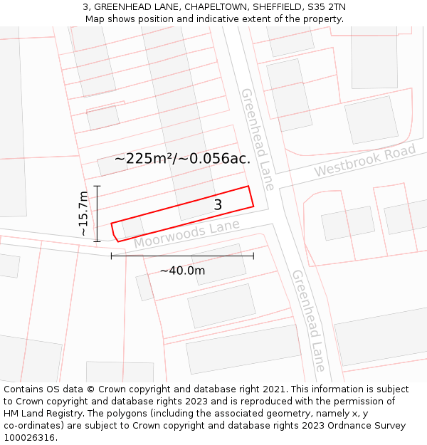 3, GREENHEAD LANE, CHAPELTOWN, SHEFFIELD, S35 2TN: Plot and title map
