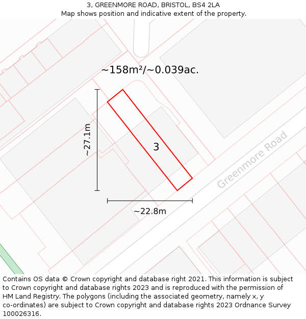 3, GREENMORE ROAD, BRISTOL, BS4 2LA: Plot and title map