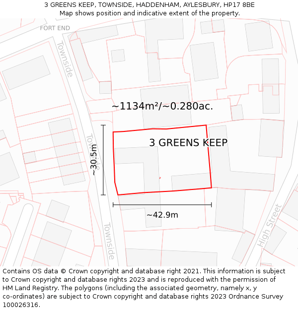 3 GREENS KEEP, TOWNSIDE, HADDENHAM, AYLESBURY, HP17 8BE: Plot and title map