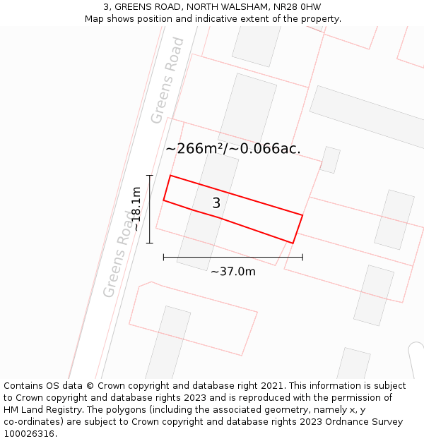 3, GREENS ROAD, NORTH WALSHAM, NR28 0HW: Plot and title map