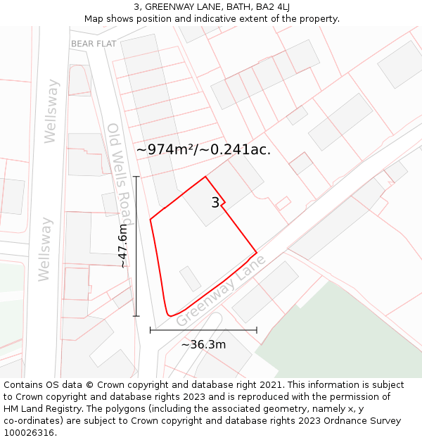 3, GREENWAY LANE, BATH, BA2 4LJ: Plot and title map