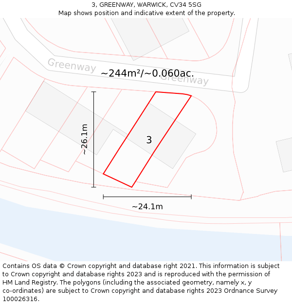 3, GREENWAY, WARWICK, CV34 5SG: Plot and title map