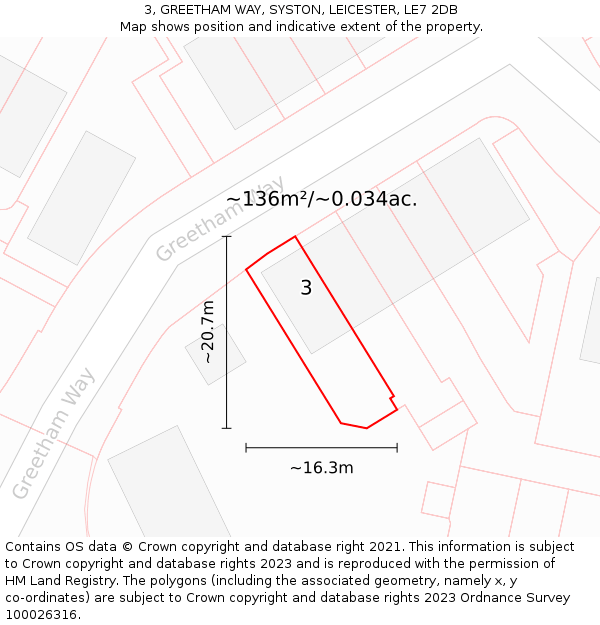 3, GREETHAM WAY, SYSTON, LEICESTER, LE7 2DB: Plot and title map