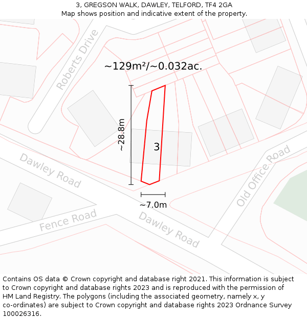 3, GREGSON WALK, DAWLEY, TELFORD, TF4 2GA: Plot and title map