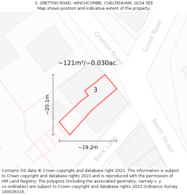 3, GRETTON ROAD, WINCHCOMBE, CHELTENHAM, GL54 5EE: Plot and title map