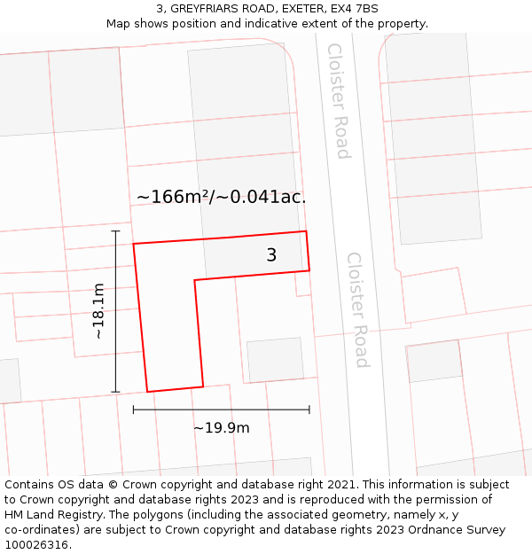 3, GREYFRIARS ROAD, EXETER, EX4 7BS: Plot and title map