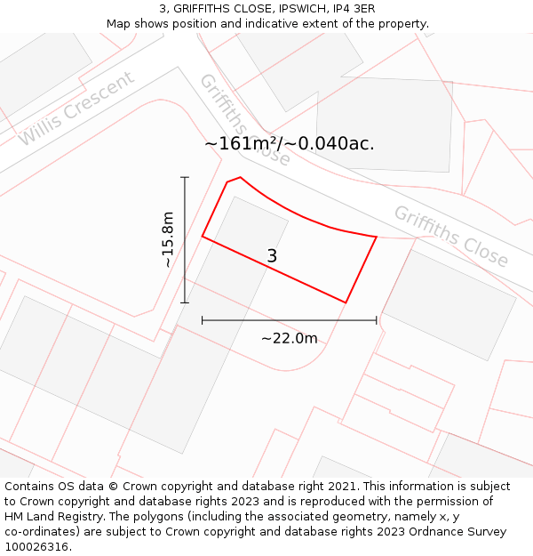 3, GRIFFITHS CLOSE, IPSWICH, IP4 3ER: Plot and title map