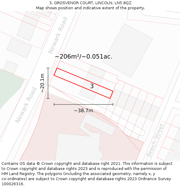 3, GROSVENOR COURT, LINCOLN, LN5 8QZ: Plot and title map