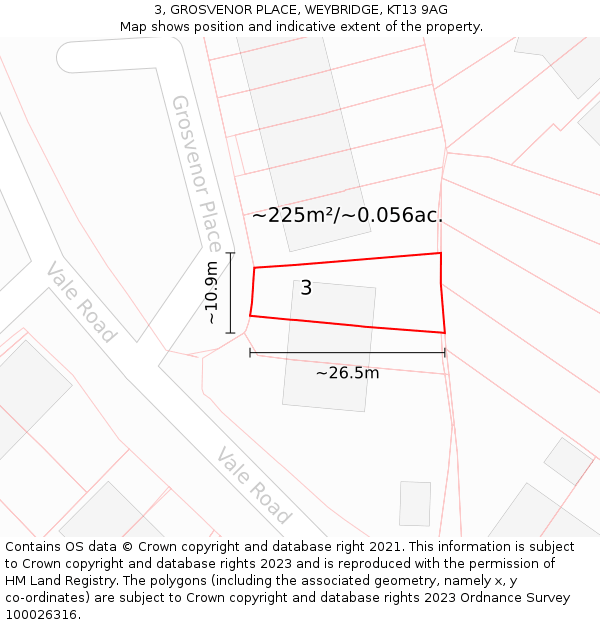 3, GROSVENOR PLACE, WEYBRIDGE, KT13 9AG: Plot and title map