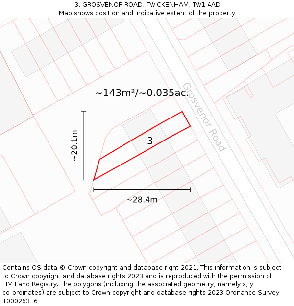 3, GROSVENOR ROAD, TWICKENHAM, TW1 4AD: Plot and title map