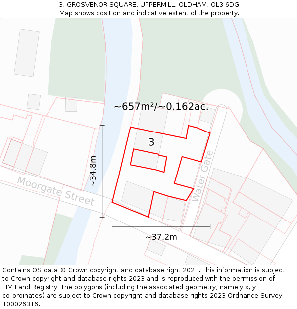 3, GROSVENOR SQUARE, UPPERMILL, OLDHAM, OL3 6DG: Plot and title map