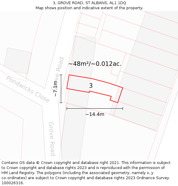 3, GROVE ROAD, ST ALBANS, AL1 1DQ: Plot and title map