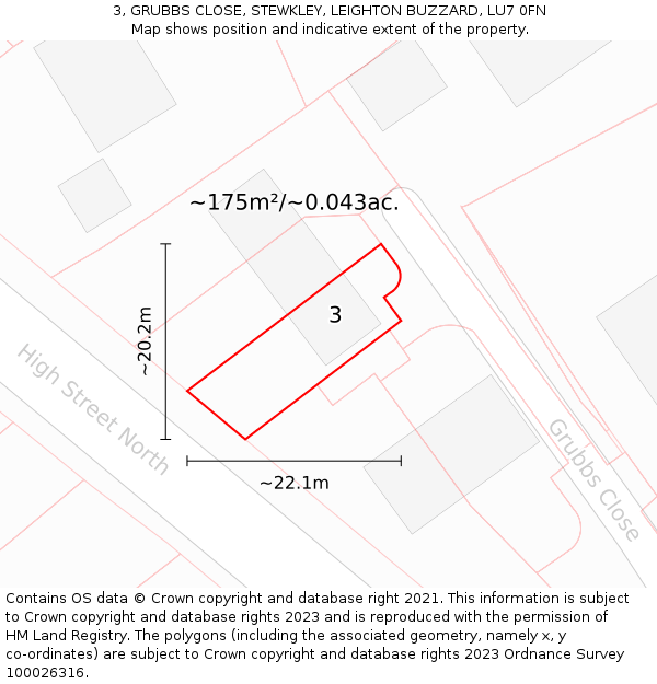 3, GRUBBS CLOSE, STEWKLEY, LEIGHTON BUZZARD, LU7 0FN: Plot and title map