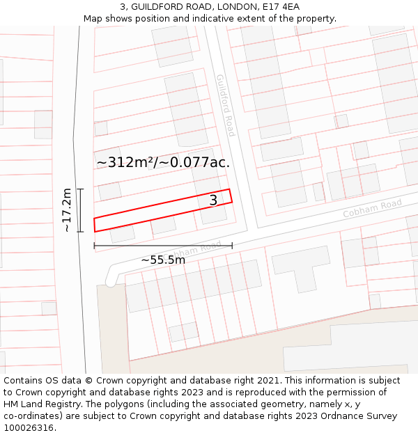 3, GUILDFORD ROAD, LONDON, E17 4EA: Plot and title map