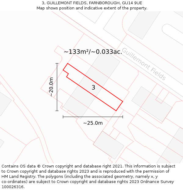 3, GUILLEMONT FIELDS, FARNBOROUGH, GU14 9UE: Plot and title map