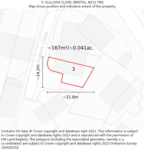 3, GULLONS CLOSE, BRISTOL, BS13 7RQ: Plot and title map