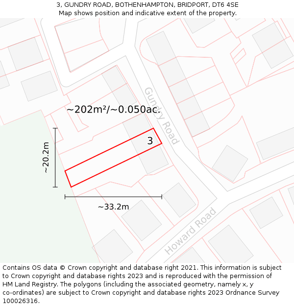 3, GUNDRY ROAD, BOTHENHAMPTON, BRIDPORT, DT6 4SE: Plot and title map