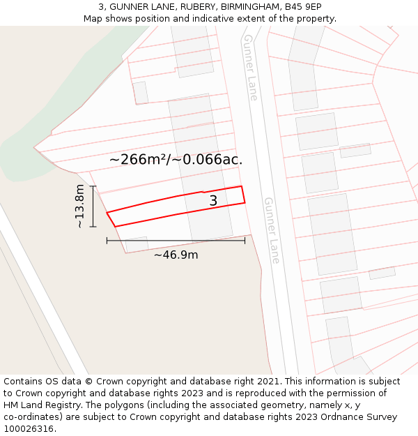3, GUNNER LANE, RUBERY, BIRMINGHAM, B45 9EP: Plot and title map