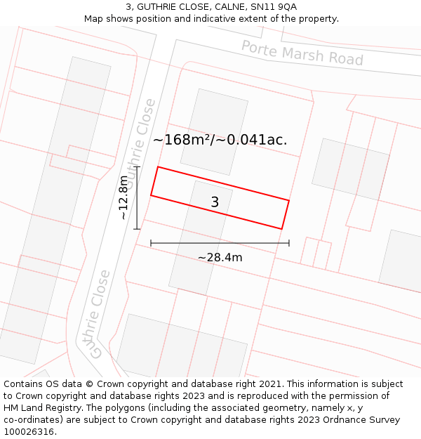 3, GUTHRIE CLOSE, CALNE, SN11 9QA: Plot and title map