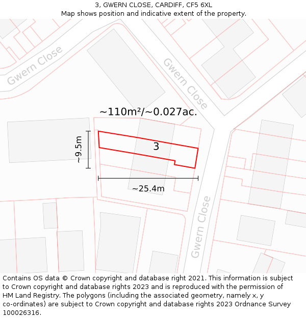 3, GWERN CLOSE, CARDIFF, CF5 6XL: Plot and title map