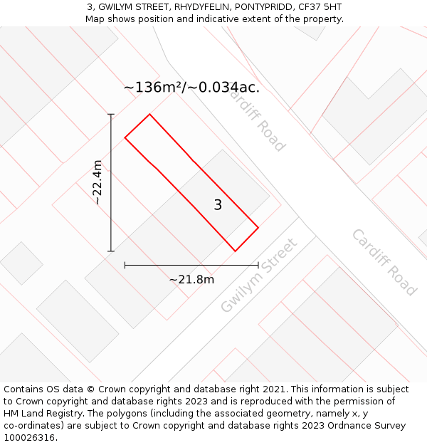 3, GWILYM STREET, RHYDYFELIN, PONTYPRIDD, CF37 5HT: Plot and title map