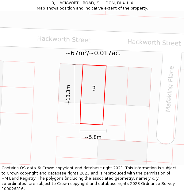 3, HACKWORTH ROAD, SHILDON, DL4 1LX: Plot and title map