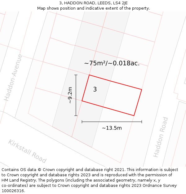 3, HADDON ROAD, LEEDS, LS4 2JE: Plot and title map
