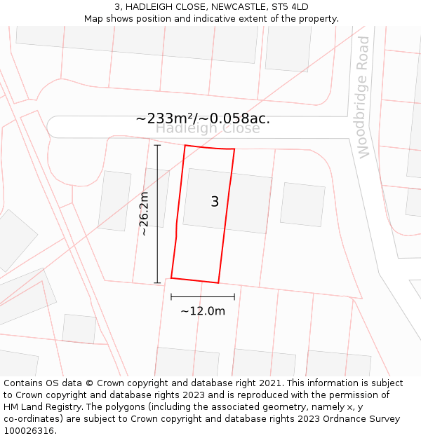 3, HADLEIGH CLOSE, NEWCASTLE, ST5 4LD: Plot and title map
