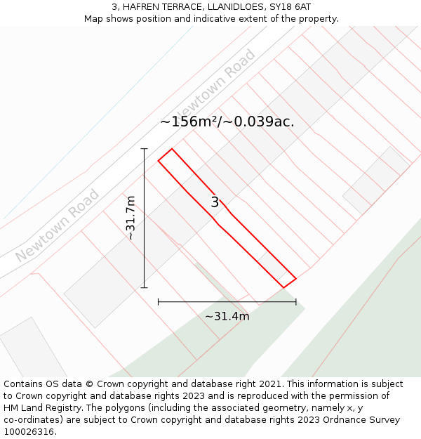 3, HAFREN TERRACE, LLANIDLOES, SY18 6AT: Plot and title map
