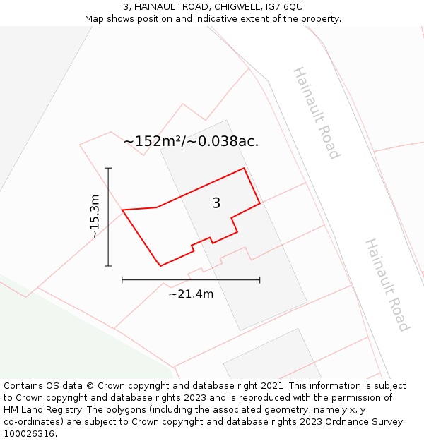 3, HAINAULT ROAD, CHIGWELL, IG7 6QU: Plot and title map
