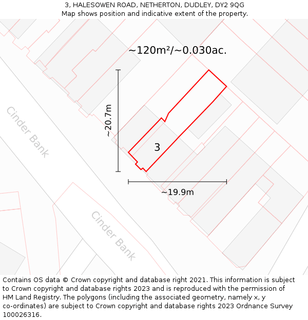 3, HALESOWEN ROAD, NETHERTON, DUDLEY, DY2 9QG: Plot and title map