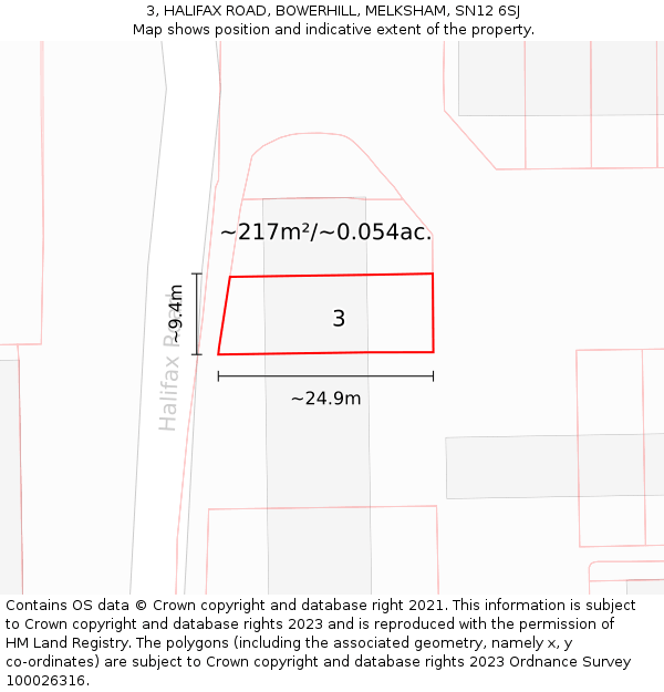 3, HALIFAX ROAD, BOWERHILL, MELKSHAM, SN12 6SJ: Plot and title map