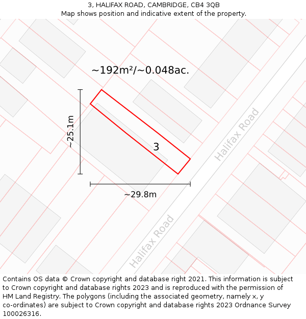 3, HALIFAX ROAD, CAMBRIDGE, CB4 3QB: Plot and title map