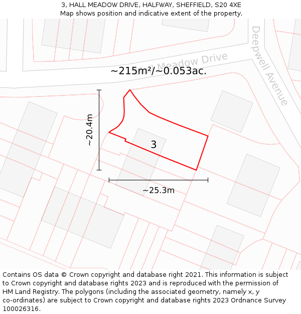 3, HALL MEADOW DRIVE, HALFWAY, SHEFFIELD, S20 4XE: Plot and title map