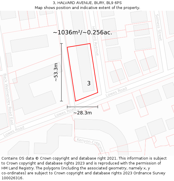 3, HALVARD AVENUE, BURY, BL9 6PS: Plot and title map
