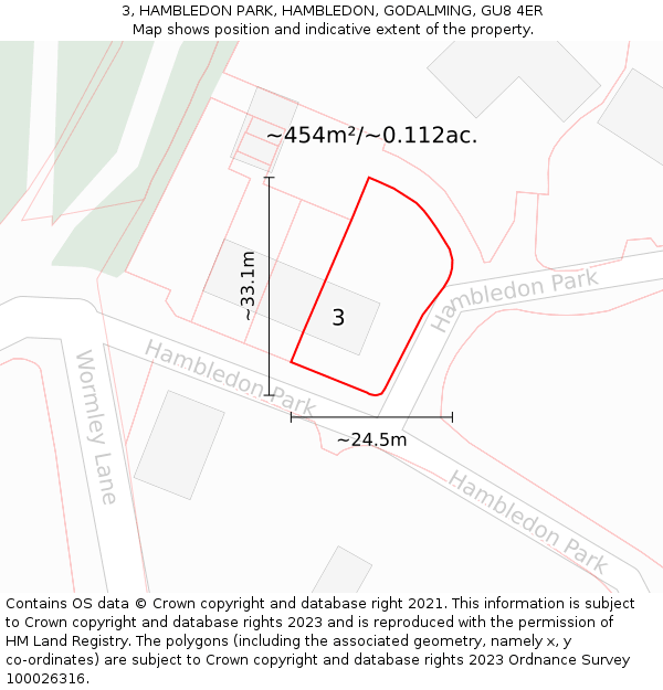 3, HAMBLEDON PARK, HAMBLEDON, GODALMING, GU8 4ER: Plot and title map