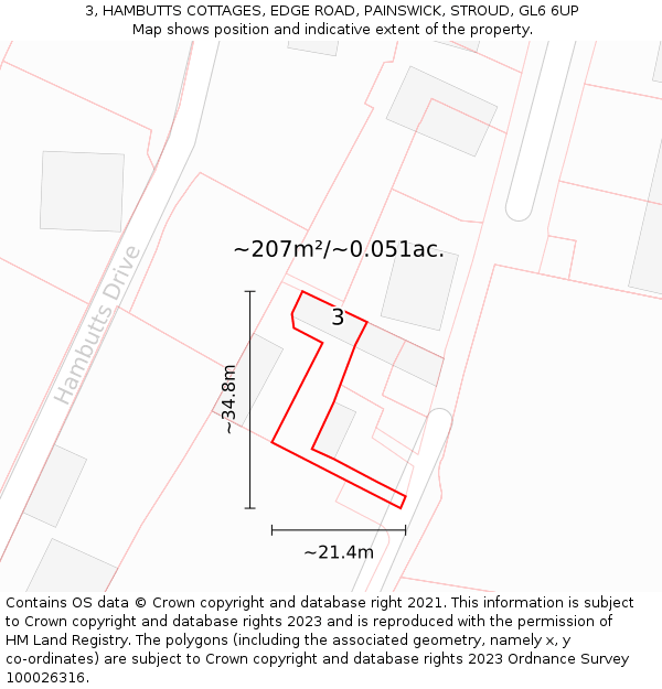 3, HAMBUTTS COTTAGES, EDGE ROAD, PAINSWICK, STROUD, GL6 6UP: Plot and title map