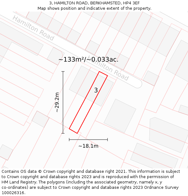 3, HAMILTON ROAD, BERKHAMSTED, HP4 3EF: Plot and title map