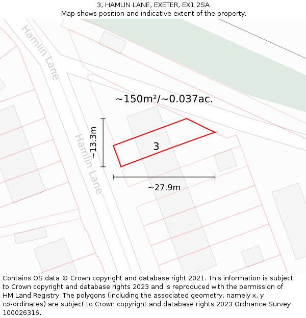 3, HAMLIN LANE, EXETER, EX1 2SA: Plot and title map