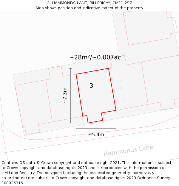 3, HAMMONDS LANE, BILLERICAY, CM11 2SZ: Plot and title map