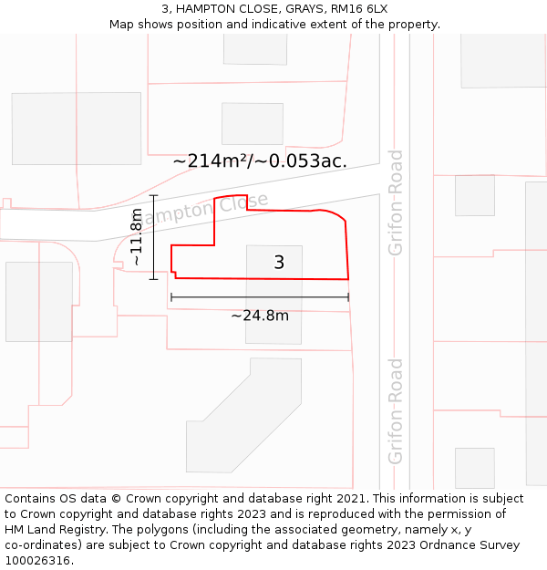 3, HAMPTON CLOSE, GRAYS, RM16 6LX: Plot and title map