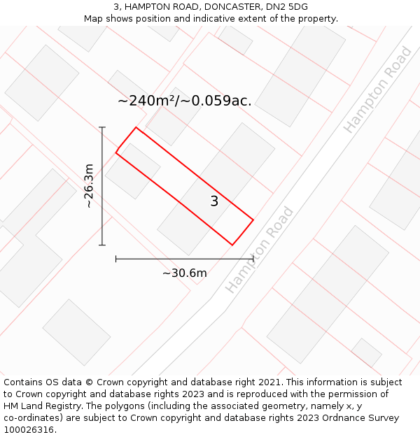 3, HAMPTON ROAD, DONCASTER, DN2 5DG: Plot and title map