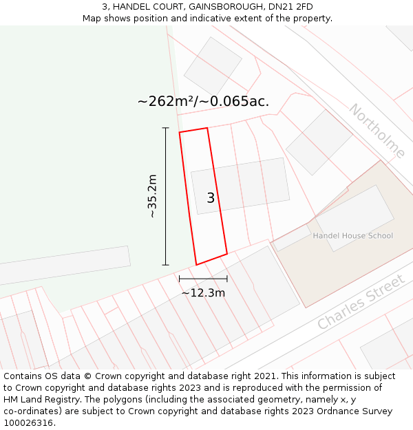 3, HANDEL COURT, GAINSBOROUGH, DN21 2FD: Plot and title map