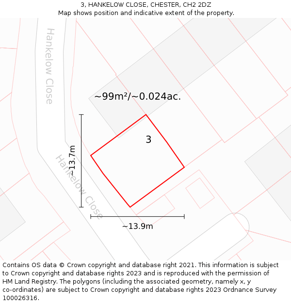 3, HANKELOW CLOSE, CHESTER, CH2 2DZ: Plot and title map