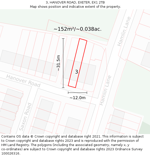 3, HANOVER ROAD, EXETER, EX1 2TB: Plot and title map
