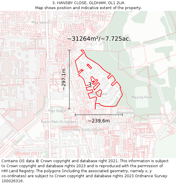 3, HANSBY CLOSE, OLDHAM, OL1 2UA: Plot and title map