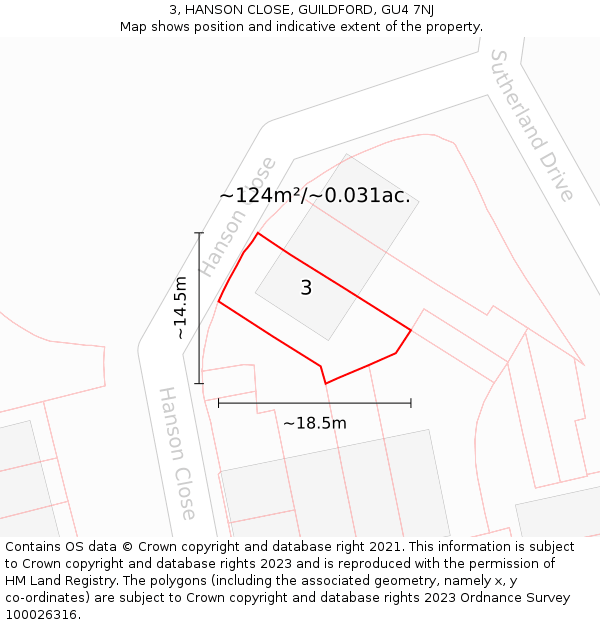 3, HANSON CLOSE, GUILDFORD, GU4 7NJ: Plot and title map