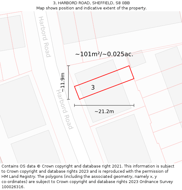 3, HARBORD ROAD, SHEFFIELD, S8 0BB: Plot and title map